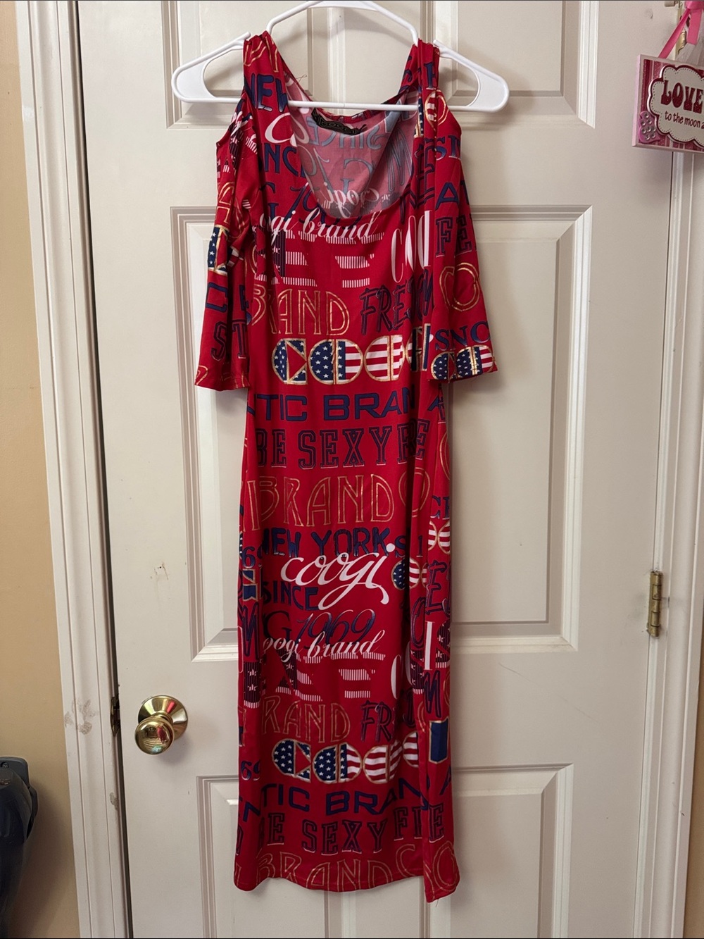 COOGI Red Graphic Cold-Shoulder Maxi Dress